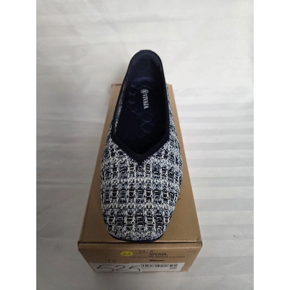 VIVAIA Walker Multi‎ Blue Tweed Square Toe Flats New Size EU 38.5 US 7